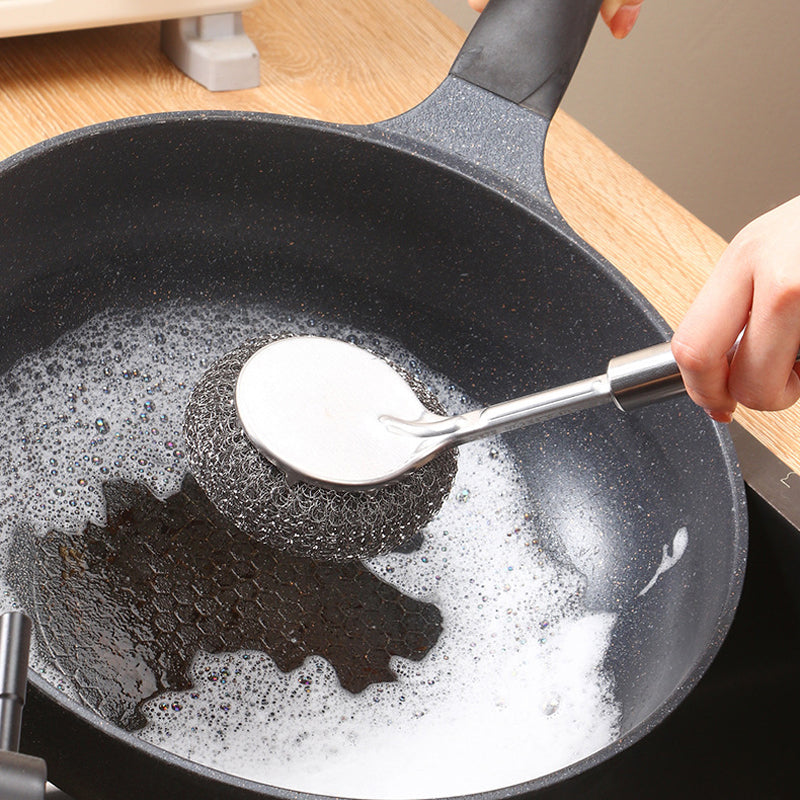 Multi-Purpose Stainless Steel Scrub Brush with Handle