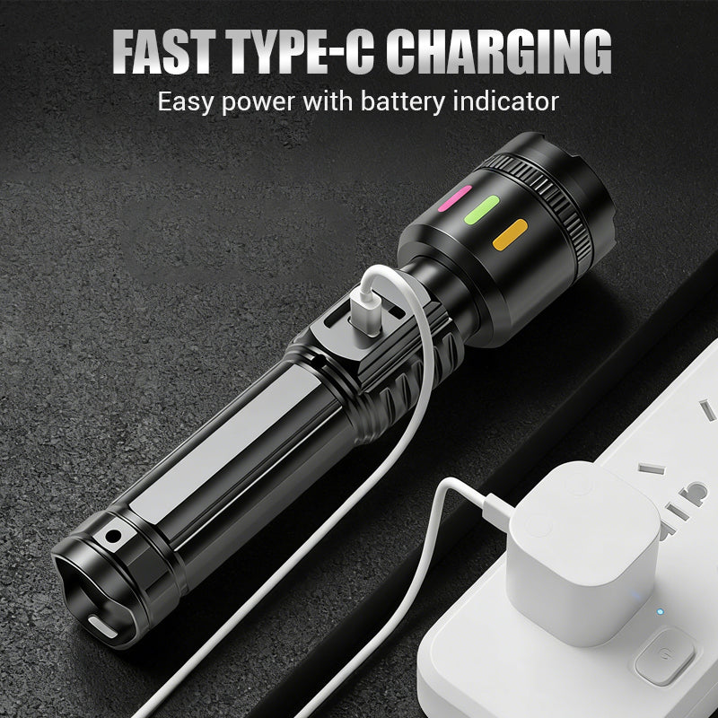💎 50% OFF! 💎 Multifunctional Zoom LED Flashlight with Power Display – 500m Range, USB-C & 4 Lighting Modes