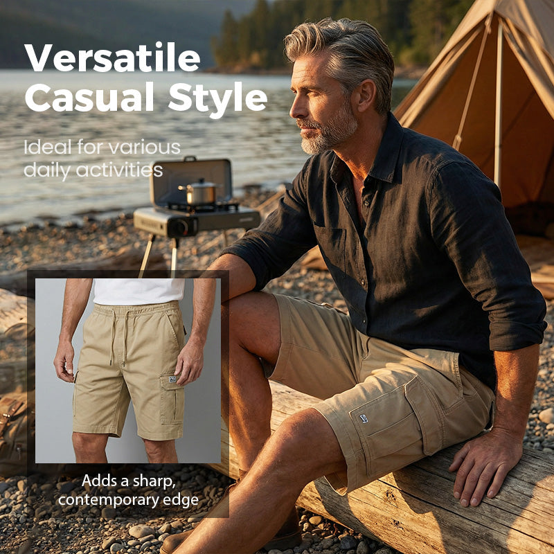 🩳 Men's Casual Cargo Shorts with Drawstring Waist – Multi-Pocket, Lightweight & Breathable