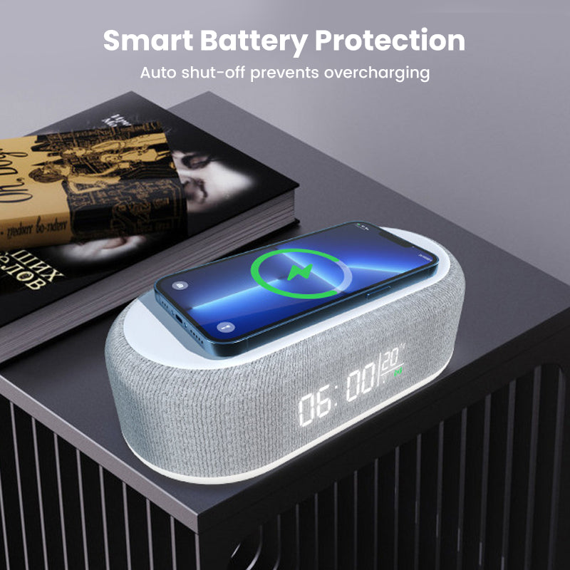 🔥Limited-time offer-6-in-1 Wireless Charging Station（Wireless charger, clock, Bluetooth speaker, night light, LED digital display, and thermometer）